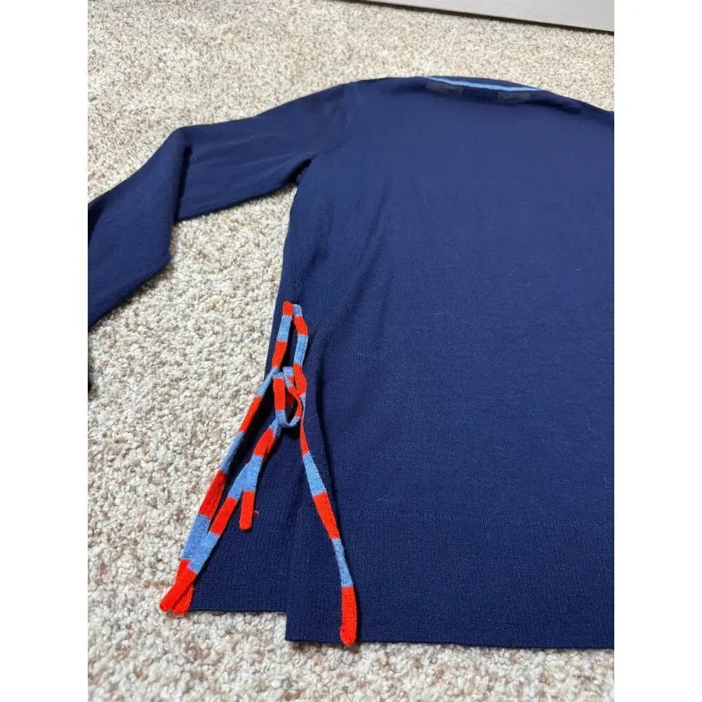 J. CREW Navy Blue, Side tie sweater, Size Medium, 100% Merino Wool